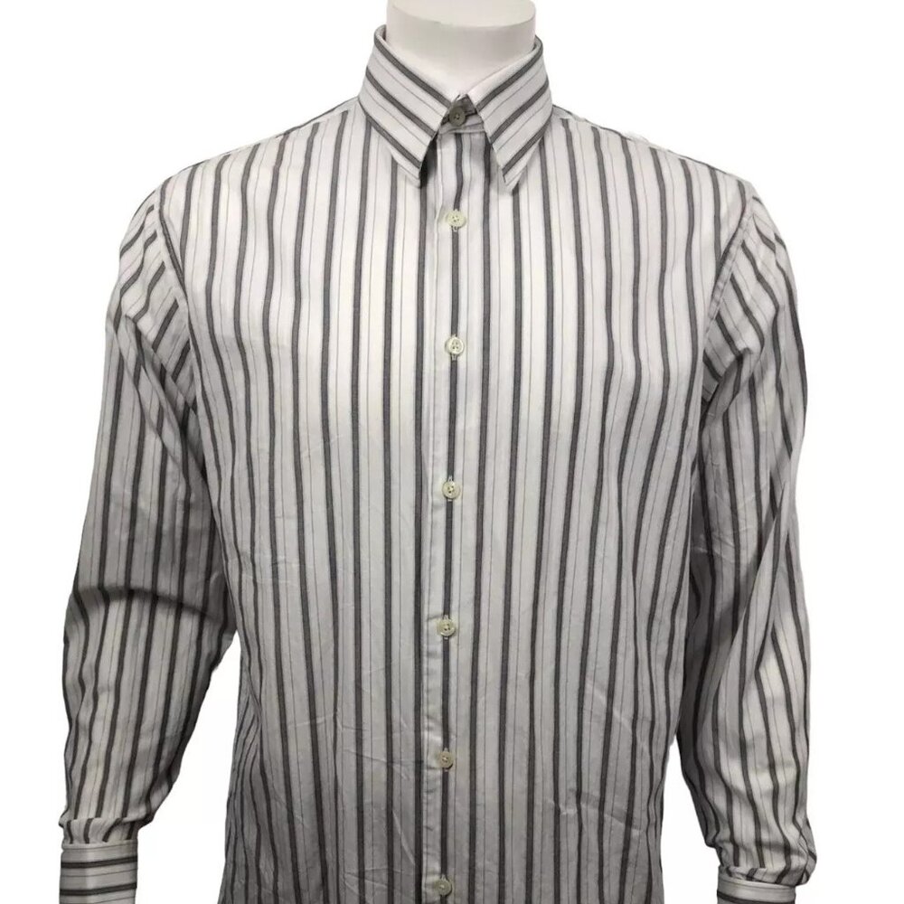 Perry Ellis Long Sleeve Button White Gray Medium